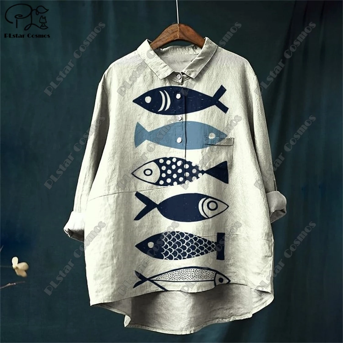 PLstar Cosmos new 3D printed carp whale sardine lobster women's fun casual loose open tube shirt K-6