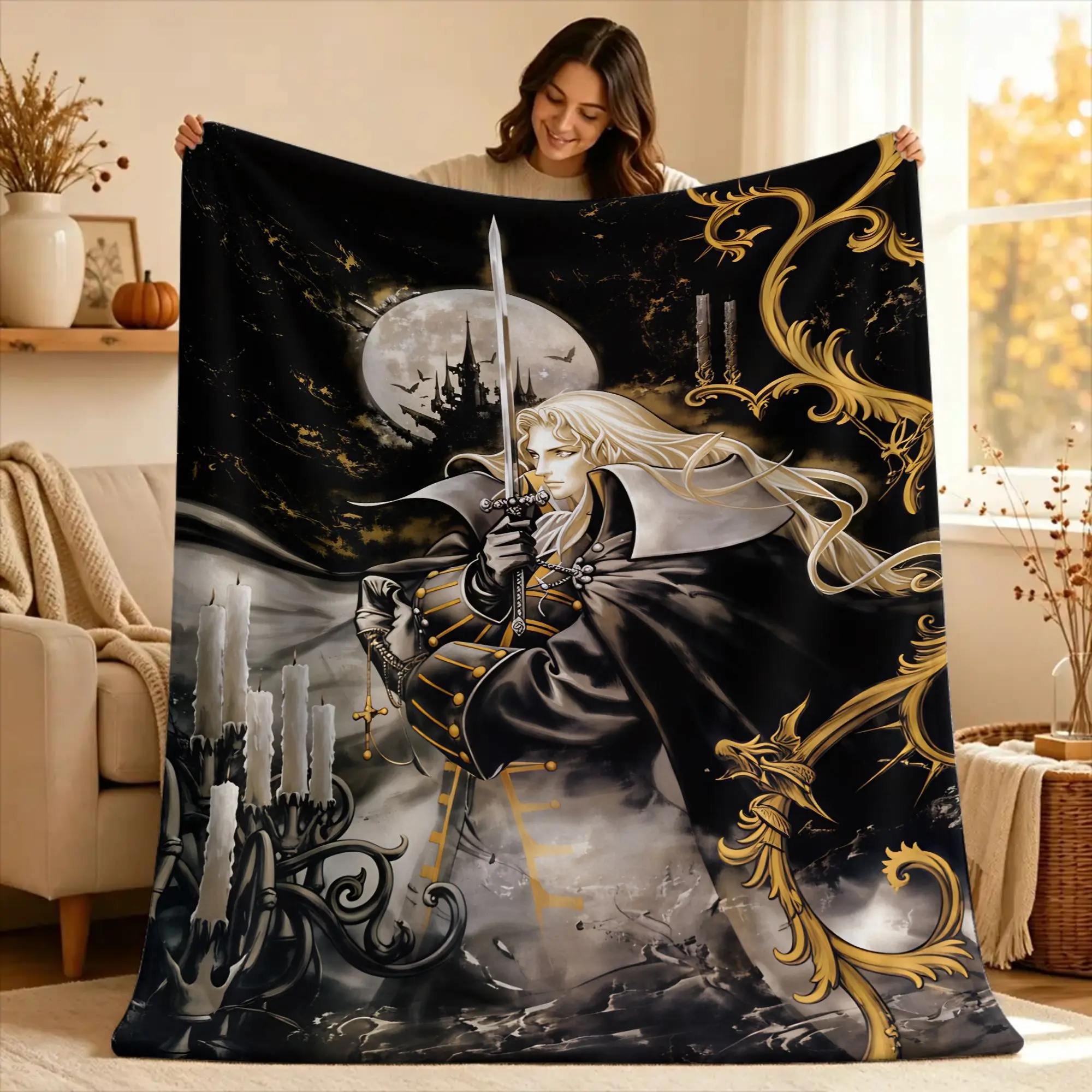 C-Castlevania Alucard Flannel Blanket  Soft Bedding Throws for Couch Bed Decorative Funny Bedspread Sofa Bed Cover