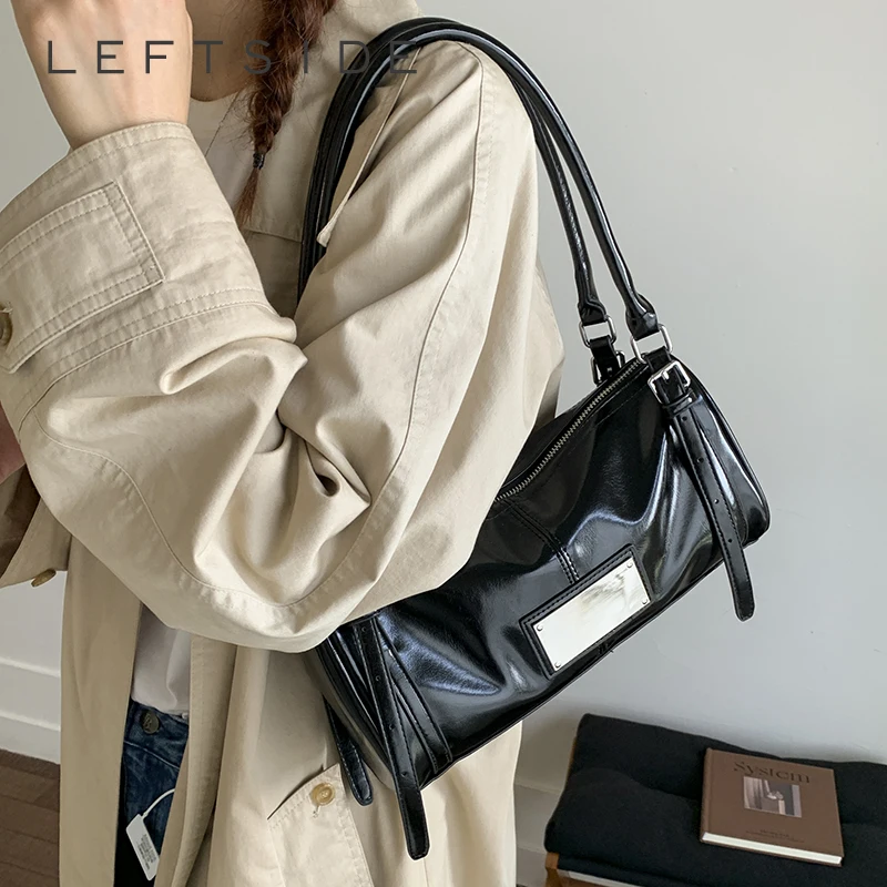 

LEFTSIDE Vintage Small PU Leather Solid Color Shoulder Bags for Women Tote Bag 2025 Winter Luxury Designer Simple Handbags