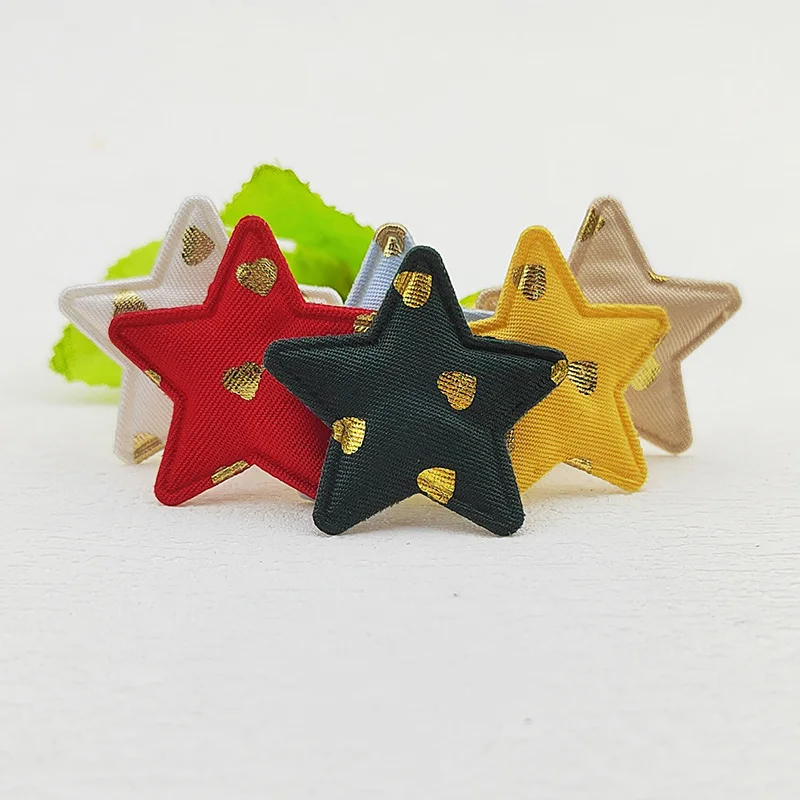 60 Stück, 3,3 cm, niedliche, goldfarbene Herz-, Punkte- und Sternapplikationen mit Polsterung für Kinder-Haarreifen, Haarspangen, Accessoires, Hüte und zur Dekoration. – Detail 2