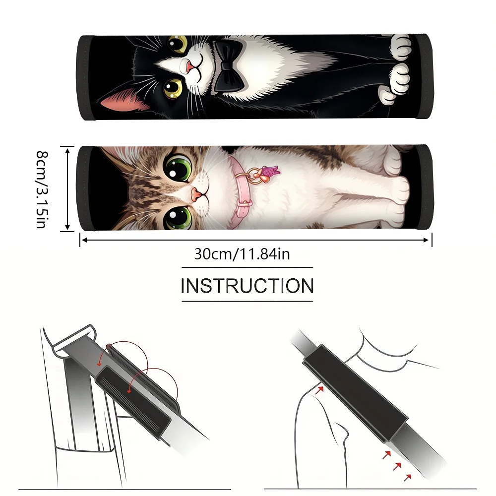 2pcs Adorable Cat-Themed Car Seat Belt Cover, Cute Kitten Pattern, High-Quality Material, Sleek Minimalist Designd Car