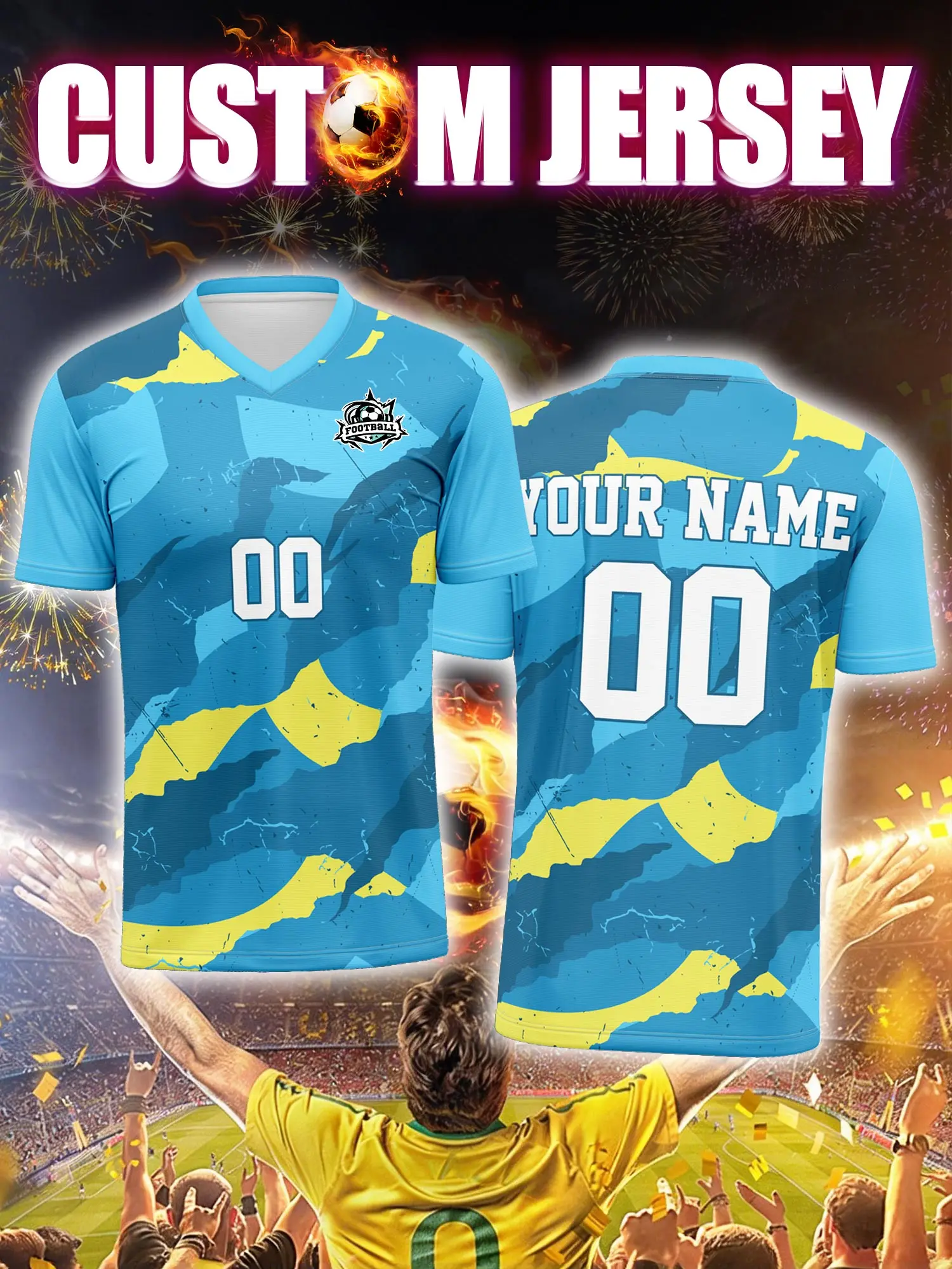 

Спортивная футболка с V-образным вырезом для взрослых и детей, с индивидуальным именем и номером, быстросохнущая, модная, с сублимационной печатью, 2026