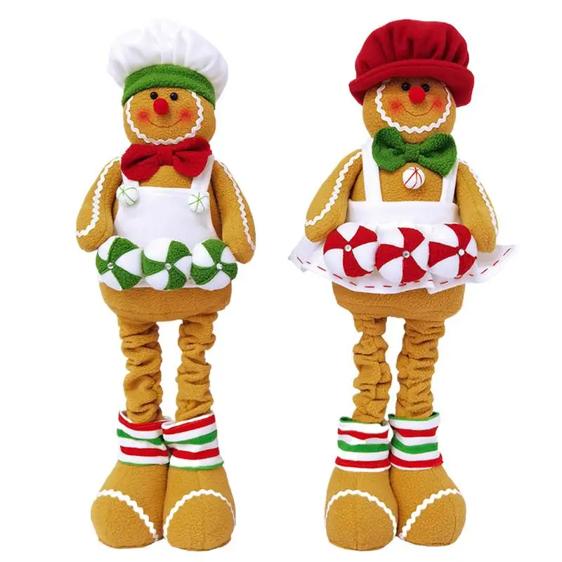 Gingerbread Doll Desktop Ornament With Retractable Legs And Hat Gingerbread Figures For Table Shelf Holiday Season Decoration