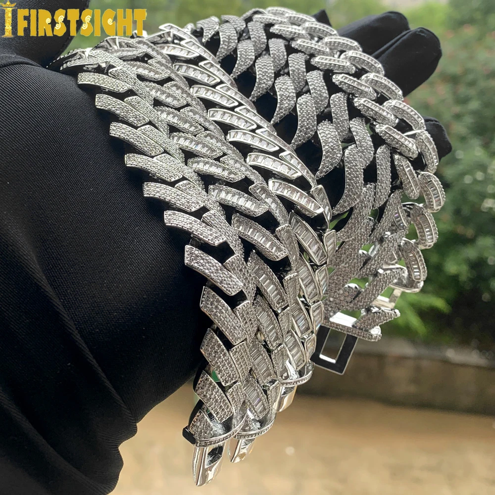 New Iced Out Cuban Link Bracelet For Men Prong Setting CZ Cubic Zirconia Two Tone Color Chain Bangle Hip Hop Jewelry