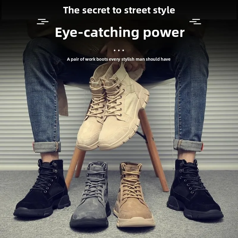 

High-Top Men's Sports Boots Breathable Canvas Outdoor Climbing Shoes Comfortable Thick Bottom Casual Fashion