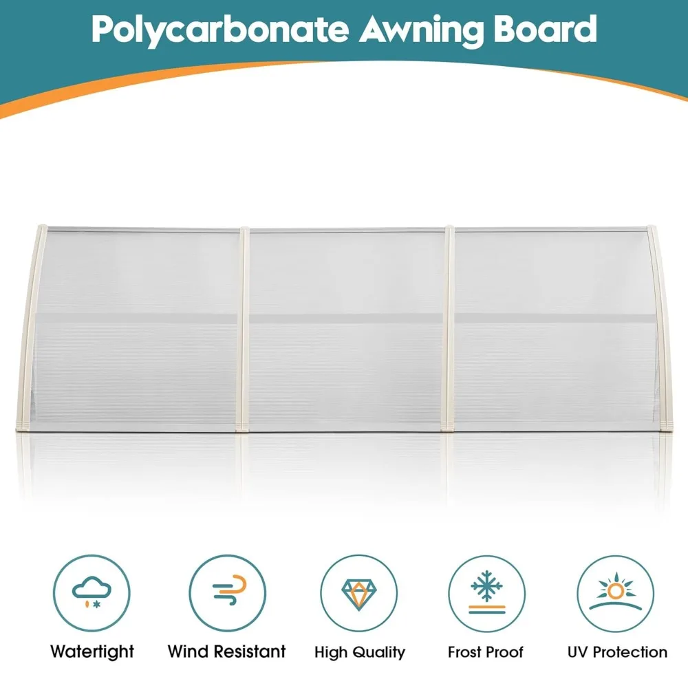 

115.9" X 37.8" Window Awning Outdoor Polycarbonate Door Shade Patio Cover Canopy, Customized