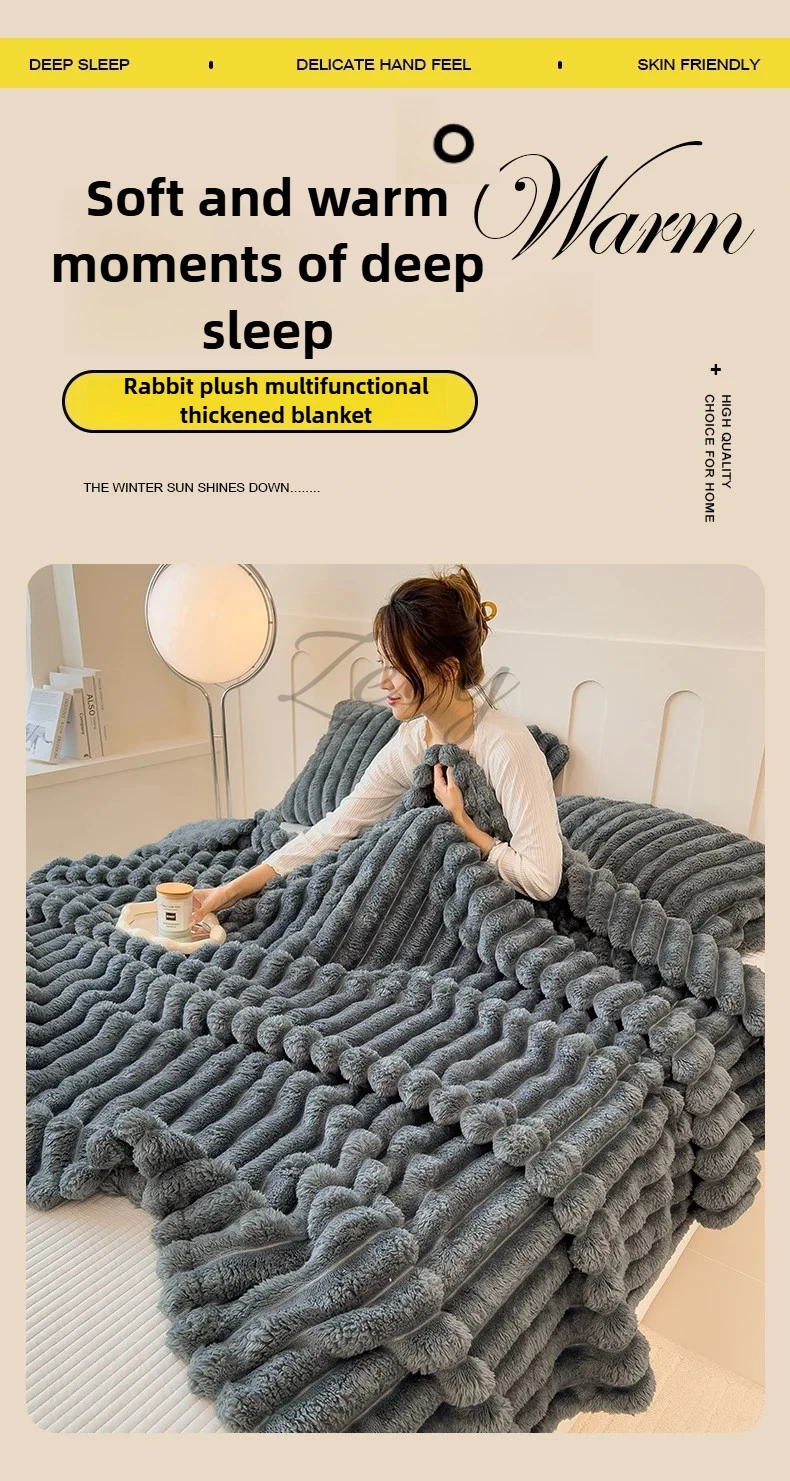 New Artificial Rabbit Plush Spring Blanket Warmth Comfortable Sofa Blankets Thickened Warm Multi-functional Throw Blanket Autumn