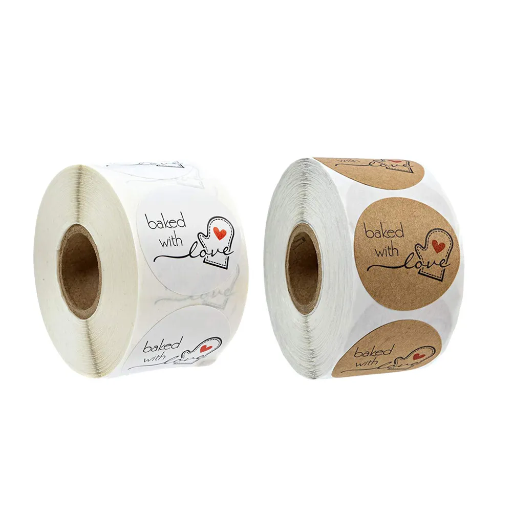 

2 Rolls Handwritten Love Round Adhesive Labels for Cookie Bags Candy Packaging Bakery Dessert Shop Party Favors Decorative