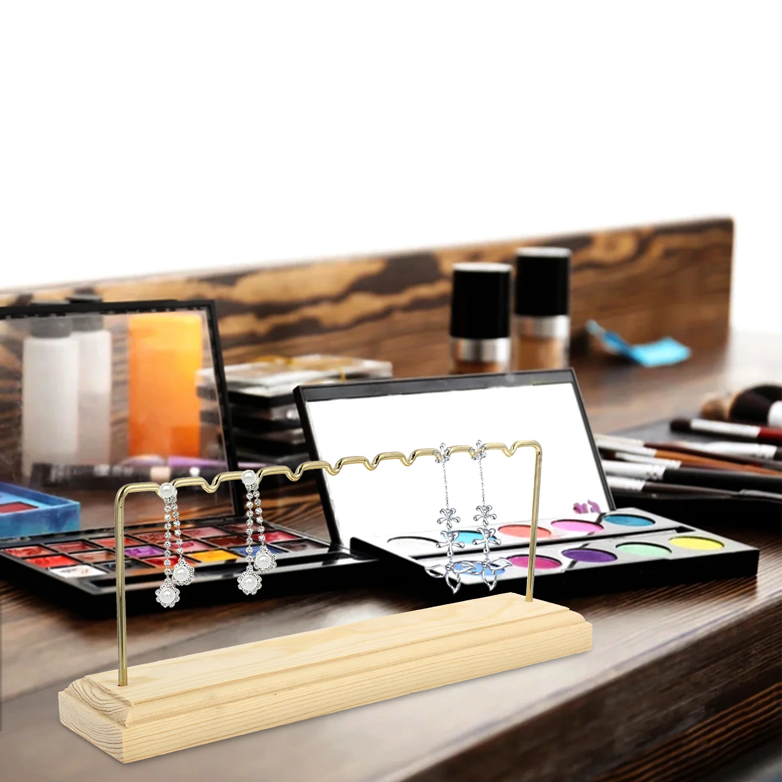 

Modern Earring Display Stand Holder Organizer Wooden Tabletop Rack Dust-Proof Bedside Storage Firm Base Not Easy Fall Over