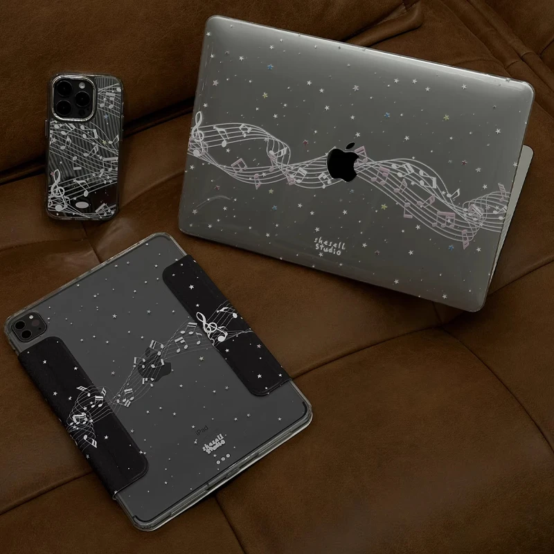 

Корейский чехол для планшета с музыкальными нотами в стиле INS для iPad Pro 11 дюймов 2018-2024, iPad Pro 12.9 дюймов 2018, Air 6, 7, Pro 13 дюймов. Минималистичный стильный чехол.