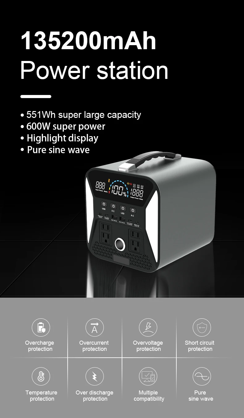 New Big Power Series Generators Portable,Support Solar Energy Portable Price 600Wh/148800mAh Power Station