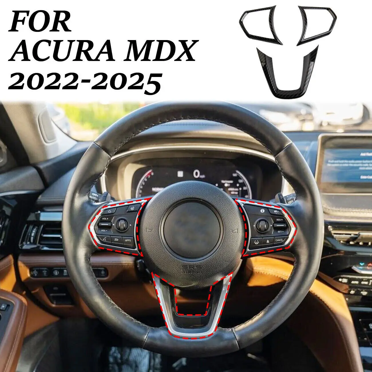 

Carbon Fiber Style Central Control Steering Wheel Trim Cover​ Fit For Acura MDX