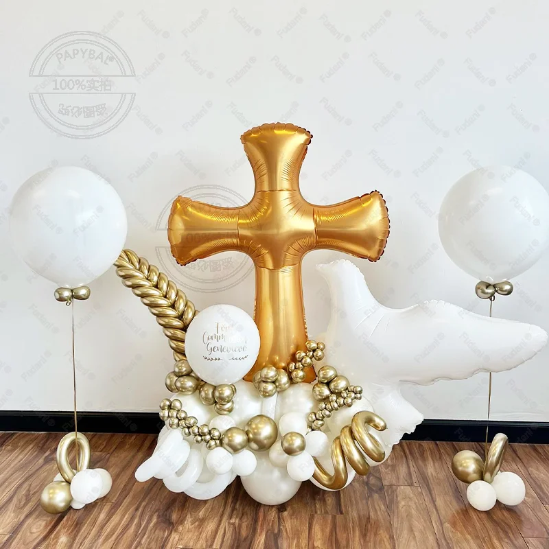 68 Stück Baby Taufe Ostern Kreuz Folienballons Erstkommunion Religiöses Dekor Gott segne Taufe Jesus Pentecost Globos