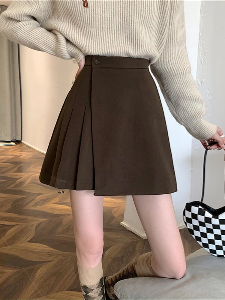 

plus Size Woolen Pleated Skirt Asymmetrical Pear aped Body Summer New Sle Women's High Waist A-Line Skirt Commute