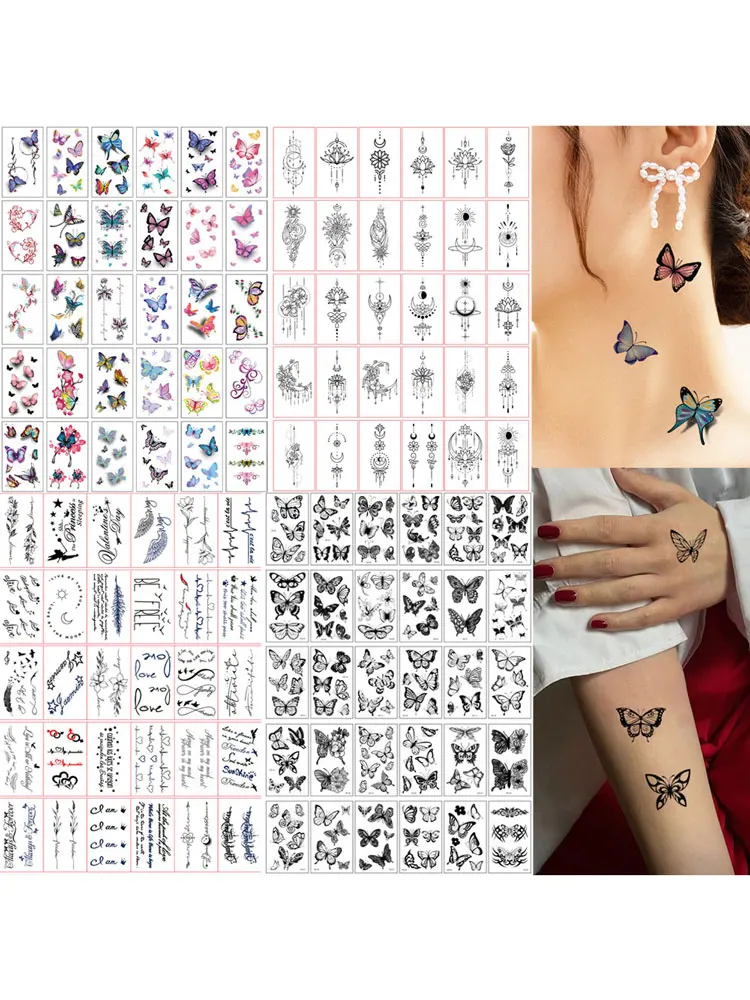 30 adesivi per tatuaggi temporanei Luna Stella Fiore Farfalla Tatuaggi finti impermeabili per donne Uomini Ragazze Adesivi all'henné Mandala