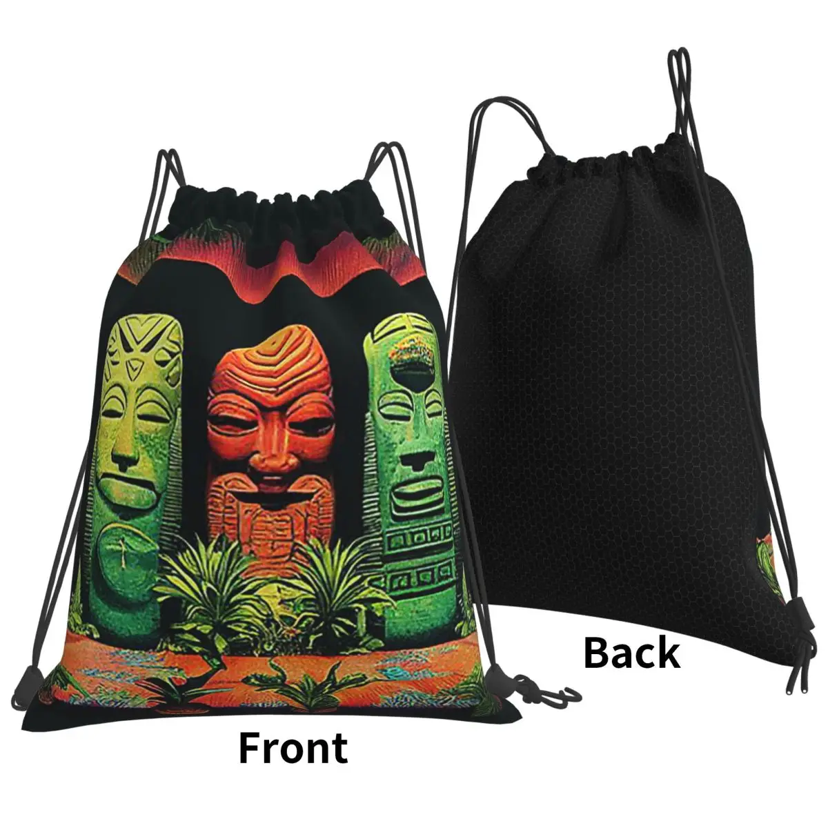 Garden Of Tikis Tiki Mask Backpacks Casual Drawstring Bags Sundries Bag Book Bags for Travel School