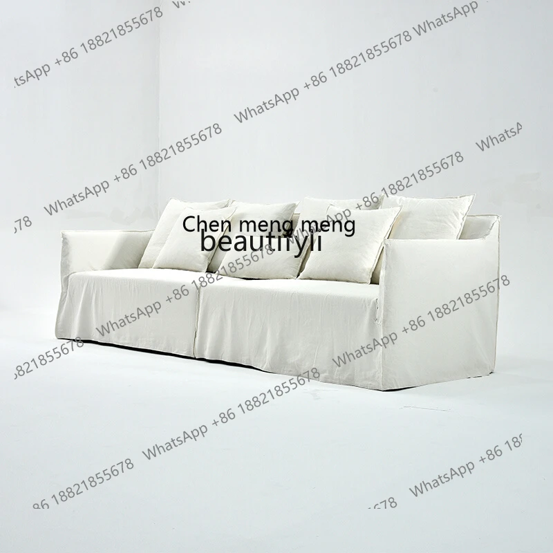 

White Cream Style Fabric Couch Nordic Simple Living Room Silent Style Straight Row Furniture
