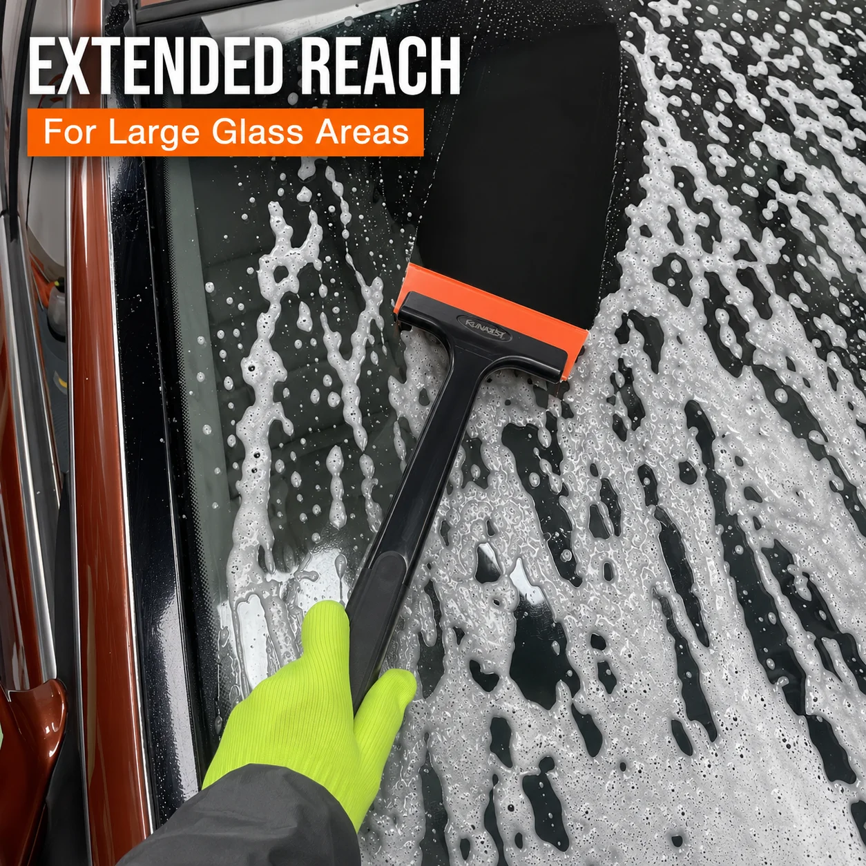 KUNAISI 3PCS Car Window Tint Squeegee Set Rubber Blade Long Handle Water Removal Tool for Vinyl Wrap Film Installation