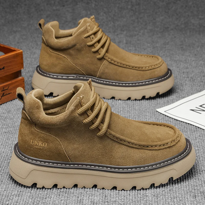 Autumn Men's Luxury Suede Leather Casual Shoes Classic Retro Outdoor Sports Leisure Shoes British Low-Top Loafers Soft Men Boots