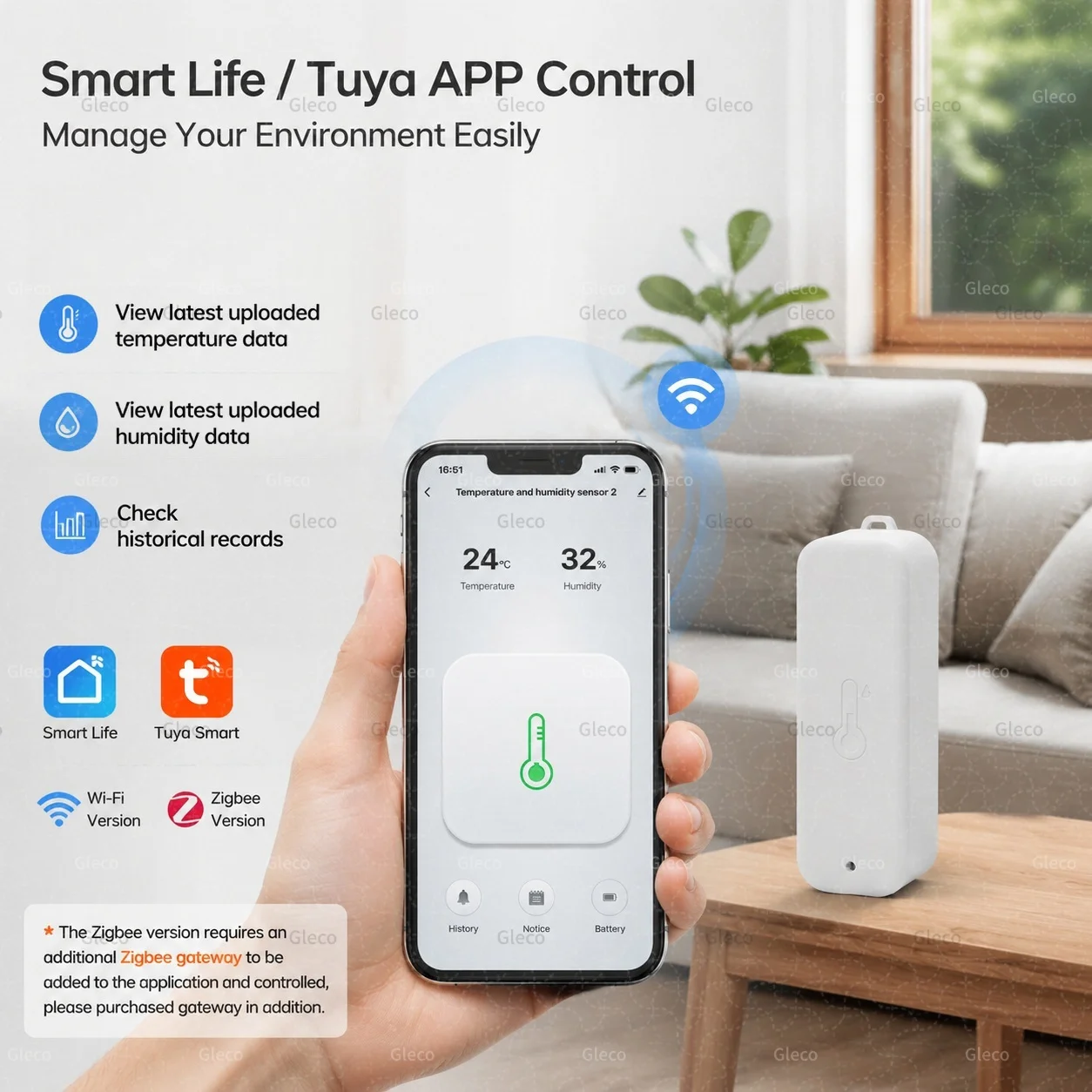 WiFi/Zigbee Smart Temperatur- und Feuchtigkeitssensor mit optionalem LCD, wasserdicht und mit Temperaturfühler, kompatibel mit TUYA 2MQTT – Detail 6