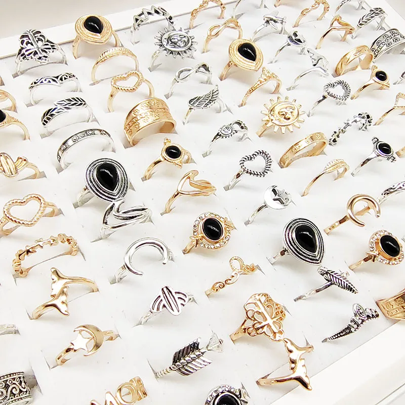 30pcs/Lot Wholesale New Design Mix Style Finger Rings For Women Black Acrylic Jewelry Party Sun Moon Star  Wing Leaf Heart Gifts