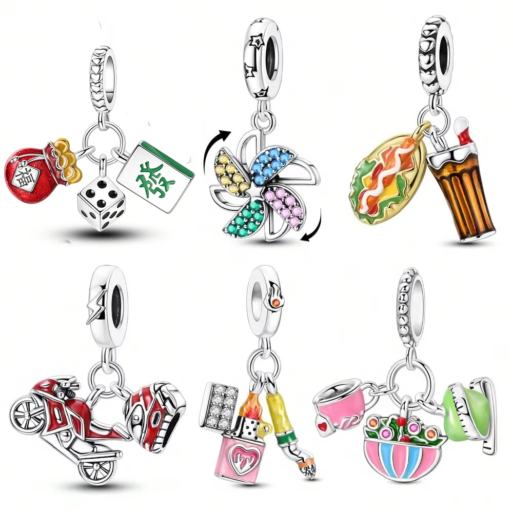 Charms Plata Haartrockner Coca-Cola Hamburger Perlen versilbert passend für Silber 925 Original Armband für Schmuckherstellung DIY Charm