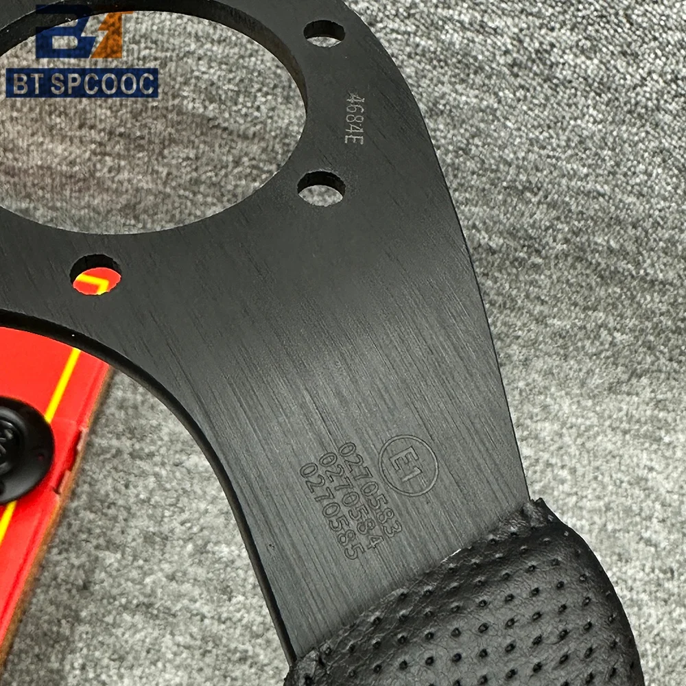 Blau-Gelb Genähtes Italien-Stil V1 Lenkrad Echtes Leder 14 Zoll 350mm Flach Italienische Rückseitengravur Racing Street Sport – Detail 7