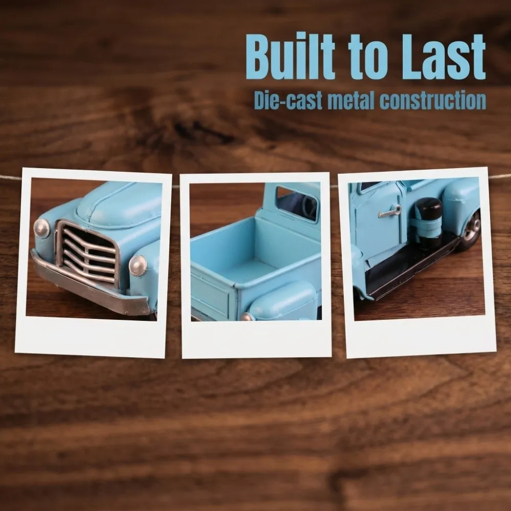 

Vintage decor Iron material Car Model Retro style Blue color Truck Model Classic design Handmade Vehicle Figurine Scene prop