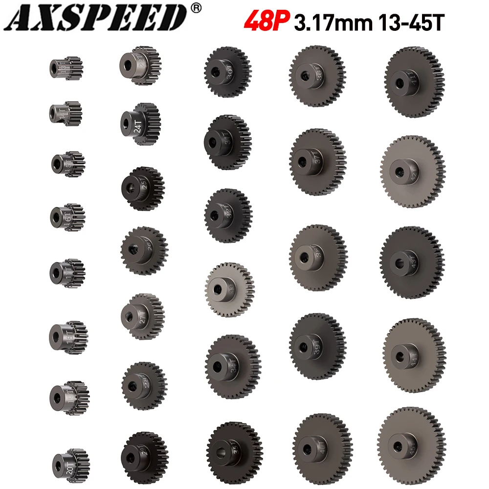 AXSPEED 1Pcs Steel 48P Pinion Motor Gears 13-45T for 1/10 1/8 1/6 1/5 RC Model Car Buggy 3.17mm Shaft Motor Upgrade Parts