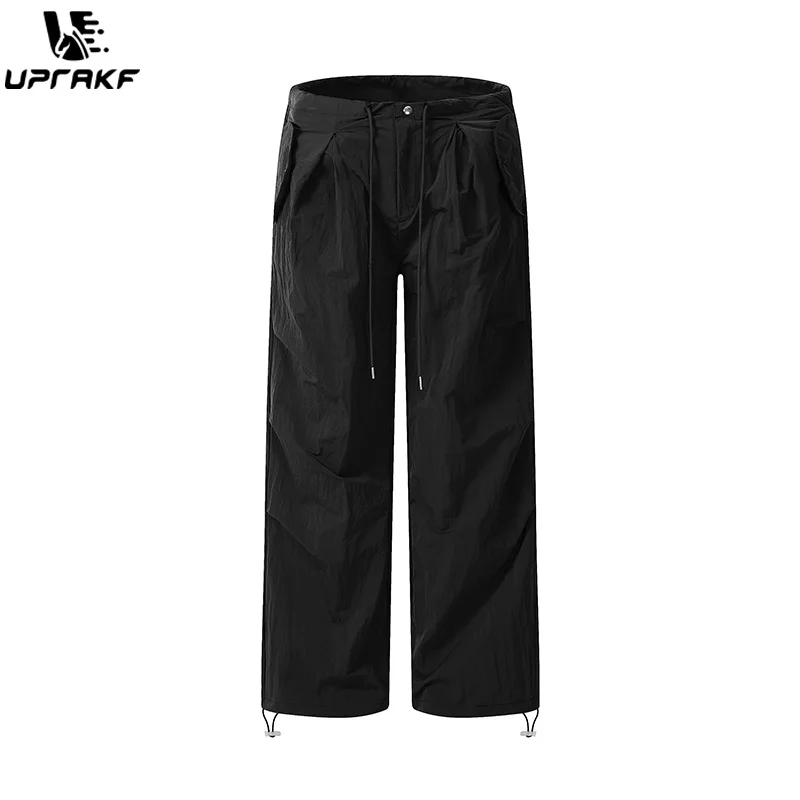 UPRAKF Black Grey Pants Straight-leg Loose Wide Leg Trousers Streetwear Comfort Fashion Hip Hop