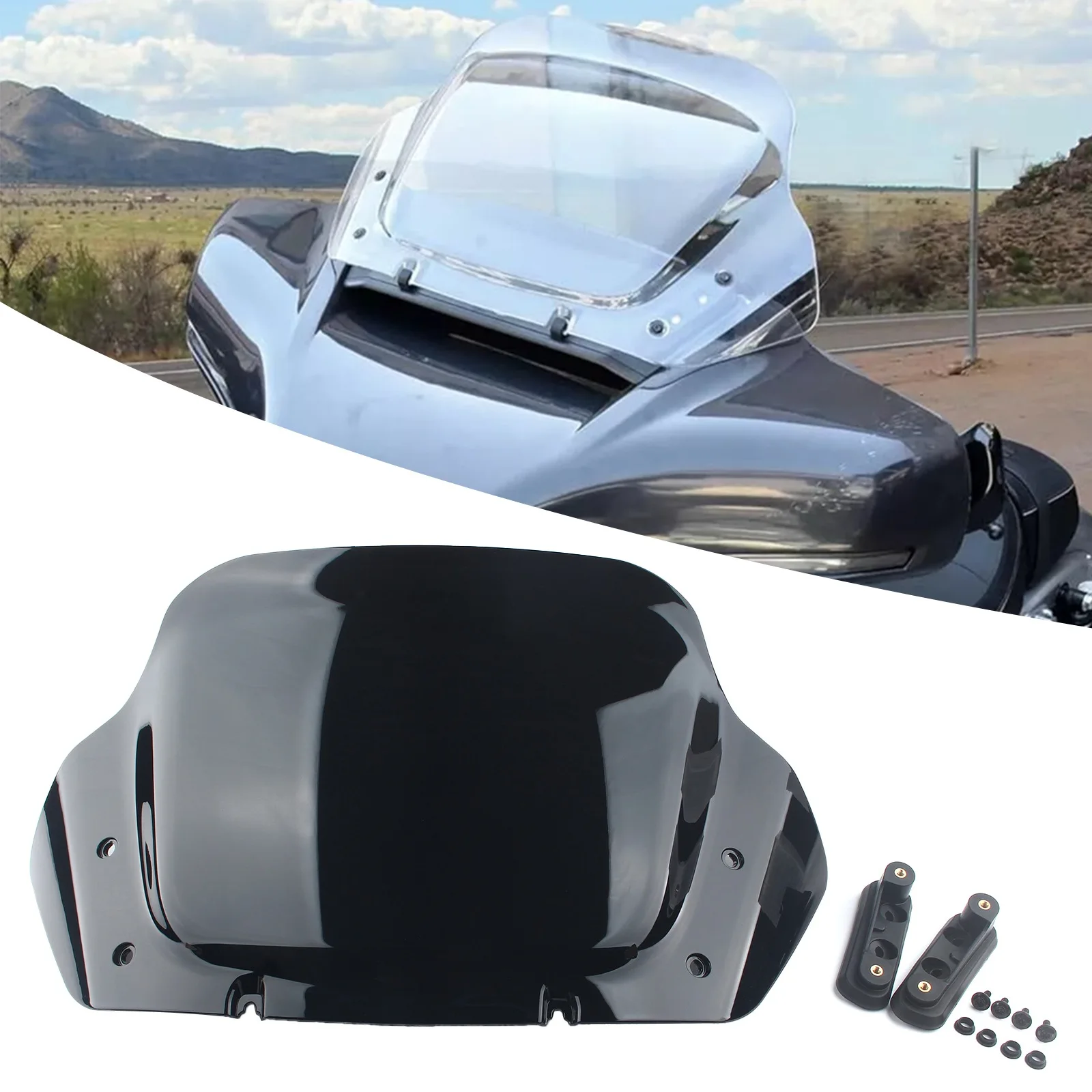 جزء الدراجة النارية باللون الأسود الدخاني مقاس 10 بوصات من بلاستيك ABS للزجاج الأمامي لعام 2023-أحدث FLHXSE ونماذج FLHX لعام 2024 أحدث لهارلي