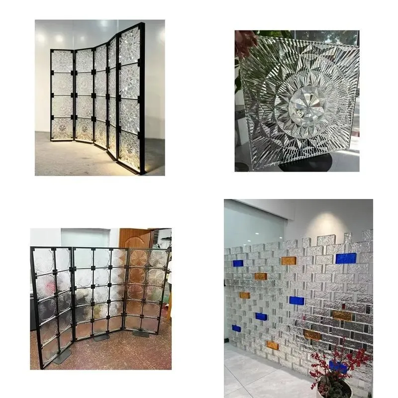 for Glass brick shower cubicle crystal patterned glass panel partition foldable texture glass brick mosaic tile room baffle