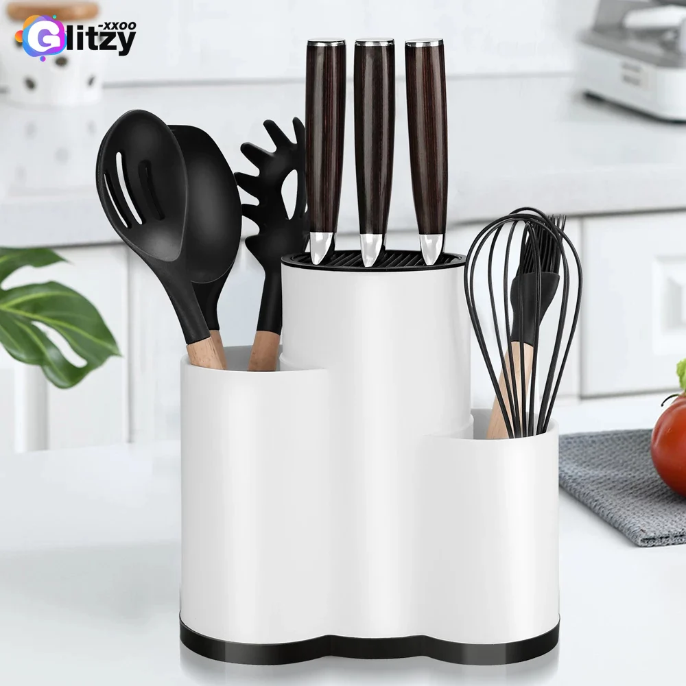 Knife Holder Utensil Round Knife Utensil Block Holder without Knives Space Saver Knife Organizer Slot Protect Blades Easy Clean