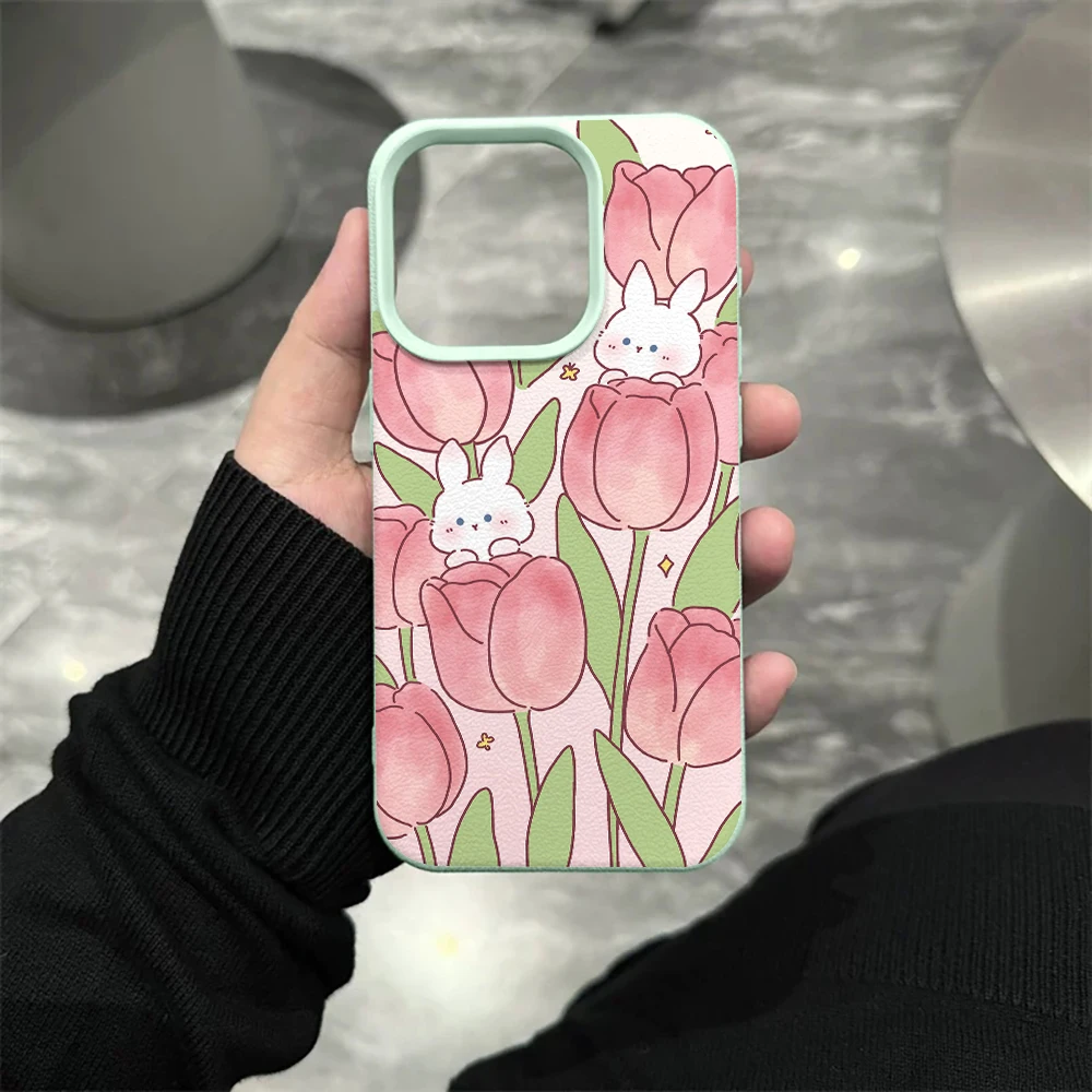 Rosa Tulpe Weißer Hase Handyhülle für iPhone 17 16 15 14 13 12 Pro Max 16 15 14 Plus 17 16 15 14 Pro 17Air Silikon Matte Hülle – Detail 10