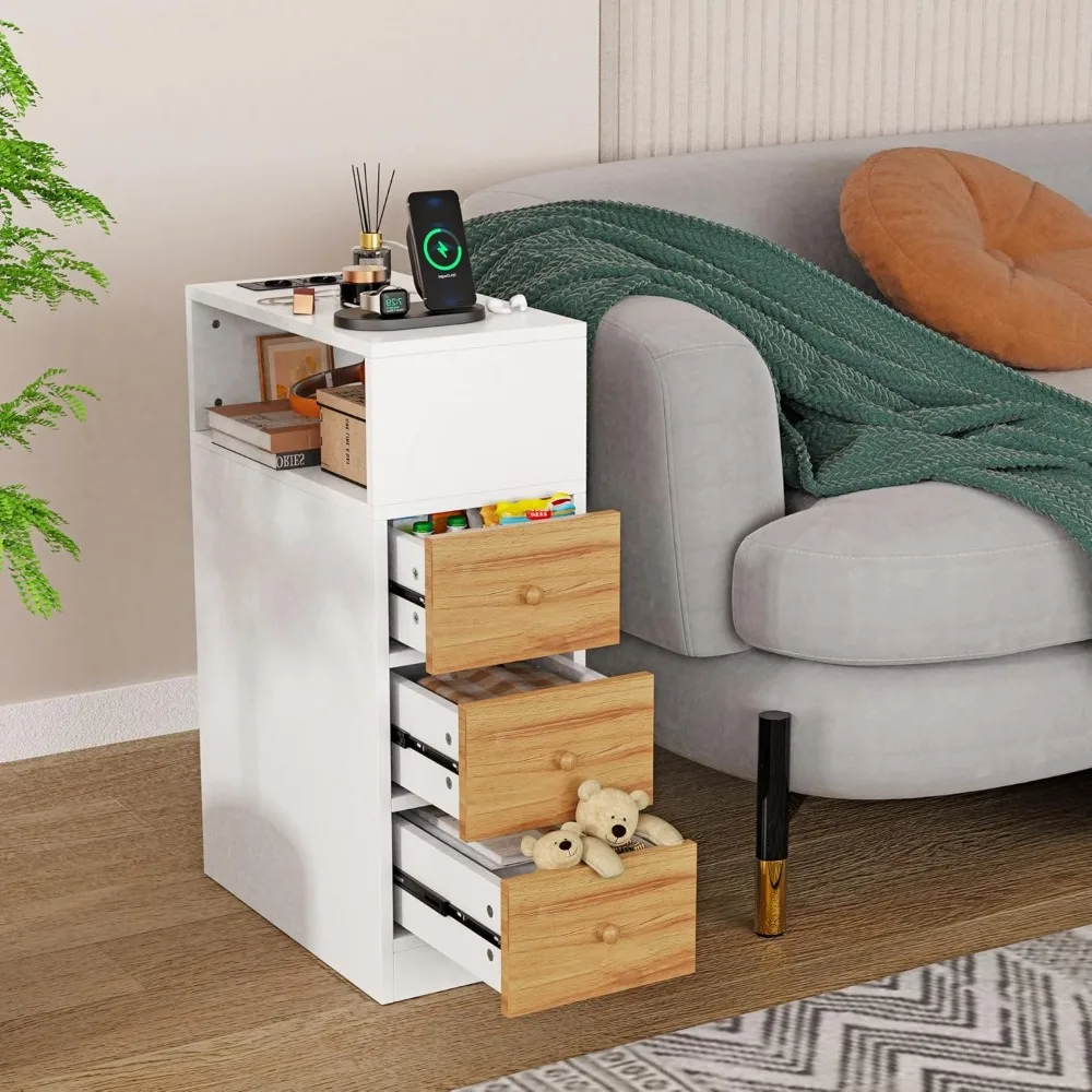 Mesita Noche Estrecha 3 كاجونز 25x45x70 سم مع Enchufes Blanco #1