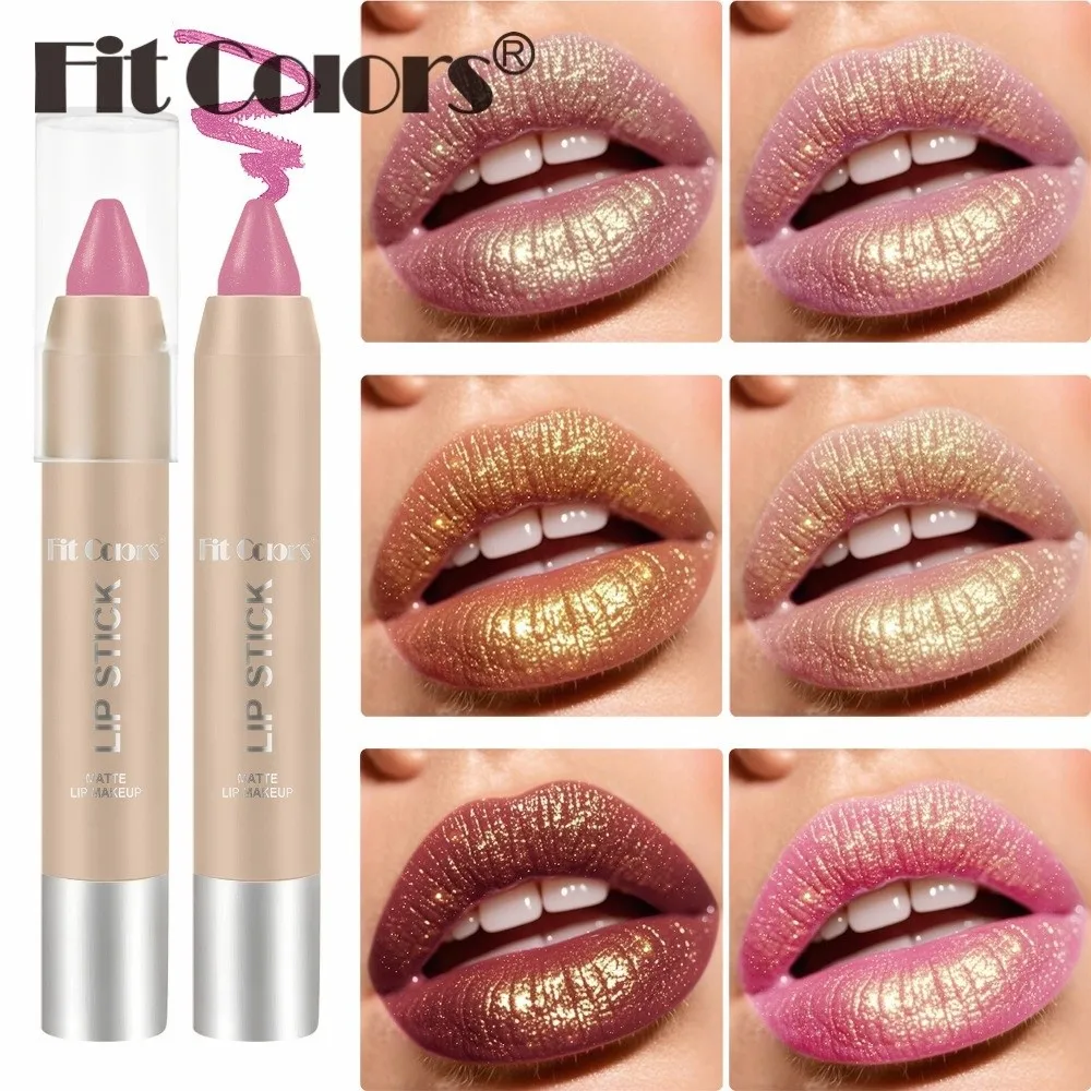 New Matte Finish Lips Lipliner Pencil Waterproof with Gold Glitter Shiny Lipliner Long-Lasting Lipstick Lipliner for Women Girls