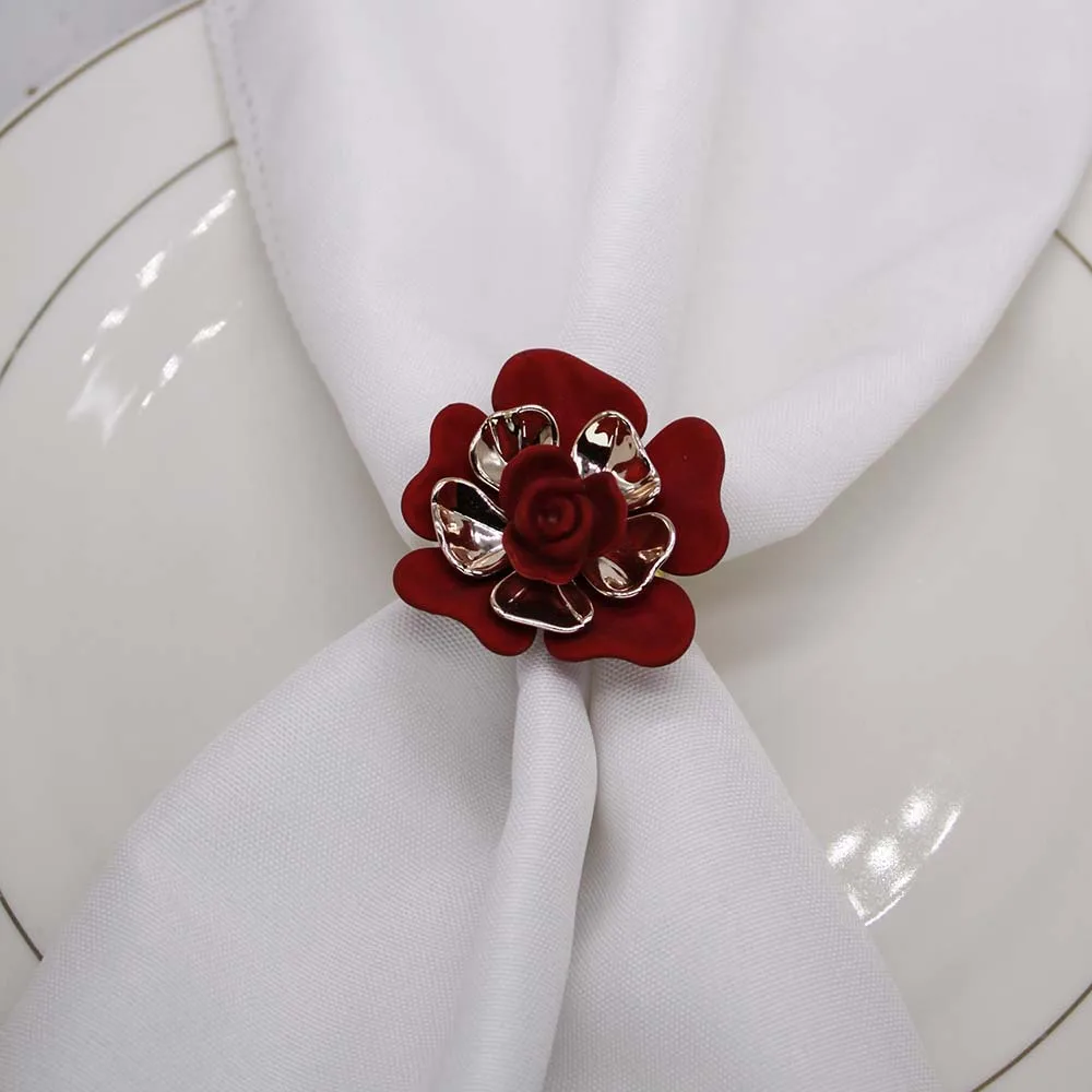 아크릴 로즈 냅킨 반지, 발렌타인 데이, 레드 냅킨 버클, 거치대 연회, 웨딩 테이블 파티, 크리스마스 장식, 12 개