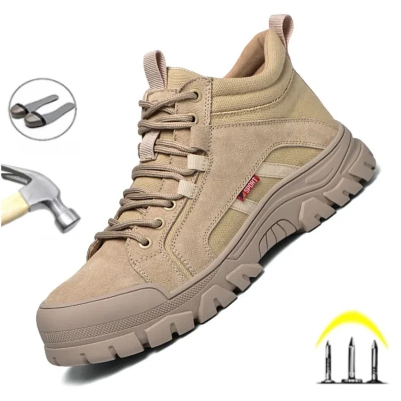 جلد البقر المدبوغ الرجال أحذية حماية العمل جلد البقر المدبوغ أحذية سلامة العمل غطاء صلب لأصبع القدم غير قابل للتدمير المضادة للانزلاق الذكور الأحذية