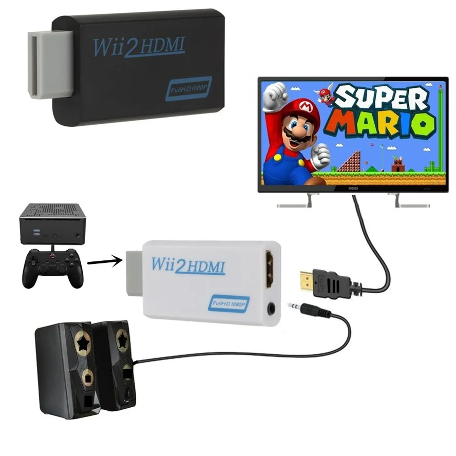 Adaptador convertidor Full HD 1080P compatible con Wii a HDMI, 3,5mm, Audio Wii2 a HDMI, compatible con Monitor de PC HDTV