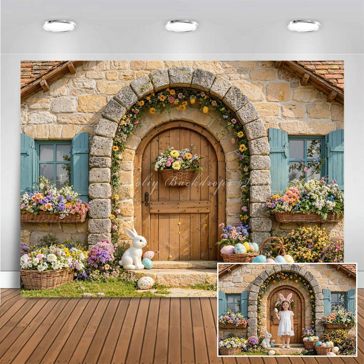 Spring Retro Easter Cottage Backdrops Child Baby Photo Props Adult Kids Decors Bunny Stone Hut Photography Studio Backgrounds