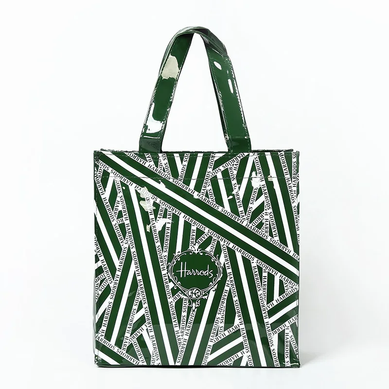 Large Capacity Waterproof Shopping Bag Fashionable PVC Single Shoulder Bag Stripe Pattern Eco-friendly Handbag Green Heart