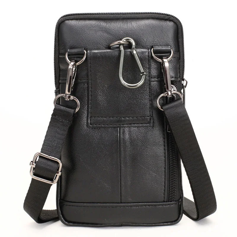 Imagem -05 - Pacote de Cintura Crossbody de Couro Genuíno Masculino Fanny Bolsa de Ombro Pequena Celular Cinto de Telefone Móvel Gancho Moda Alta Qualidade