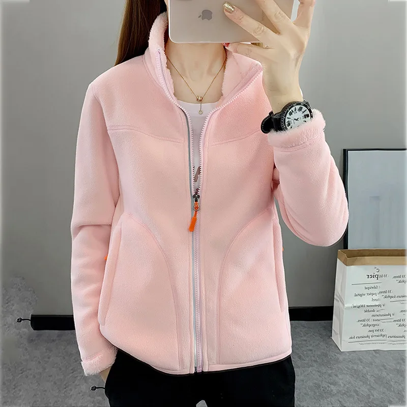 Autumn and winter Solid color Women\'s flocking thicken warm {double-sided can wear} casual sweatshirts coat Multi-color optional