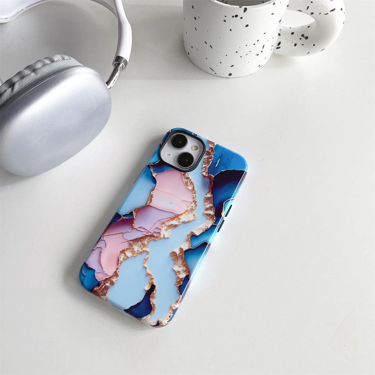 Colored marble intInclusive Magnetic Phone Case Two-In-One Film Protective Shell For iPhone 15 14 13 12 11 Pro Max Plus Mini