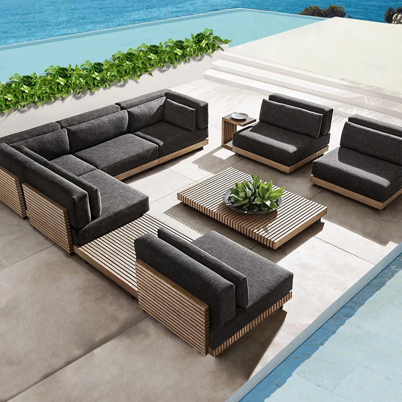 

High End Garden Lounge Luxury Outdoor Furniture Sectional Solid Patio Furniture Wooden Teak Sofa Set Outdoor Sofa