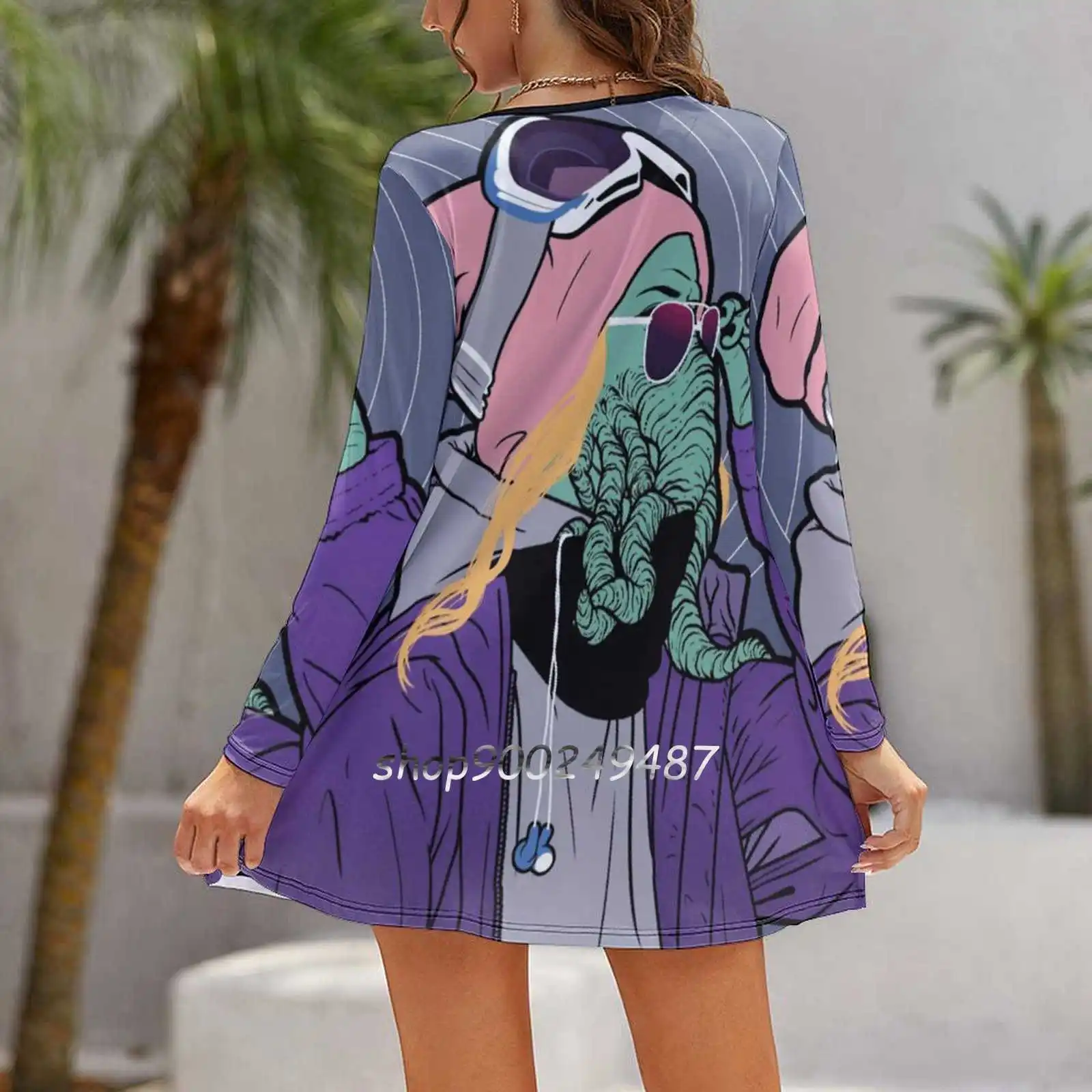 Descender Women Spring Autumn Long Sleeve Dress Female Casual Dress Cthulhu Lovecraft Hp Lovecraft Tentacles Monster Occult