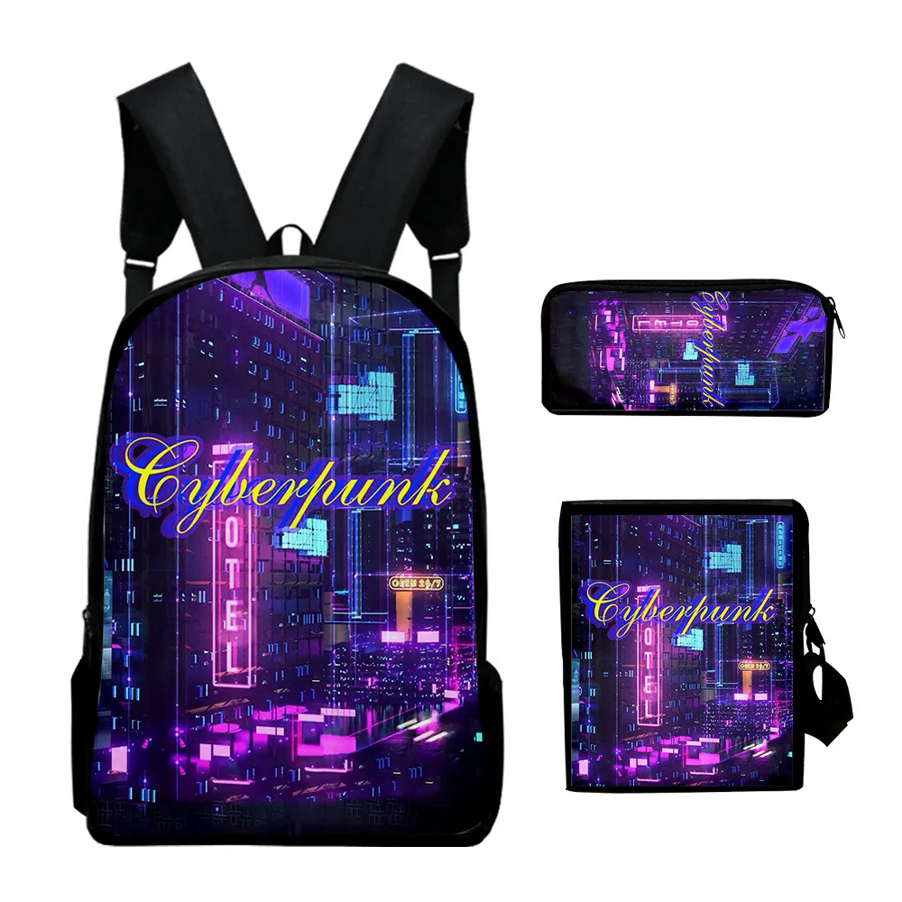 Hip Hop juvenil Cyberpunk estampado 3D 3 unids/set bolsas de viaje para estudiantes mochila para ordenador portátil bolso de hombro estuche para lápices