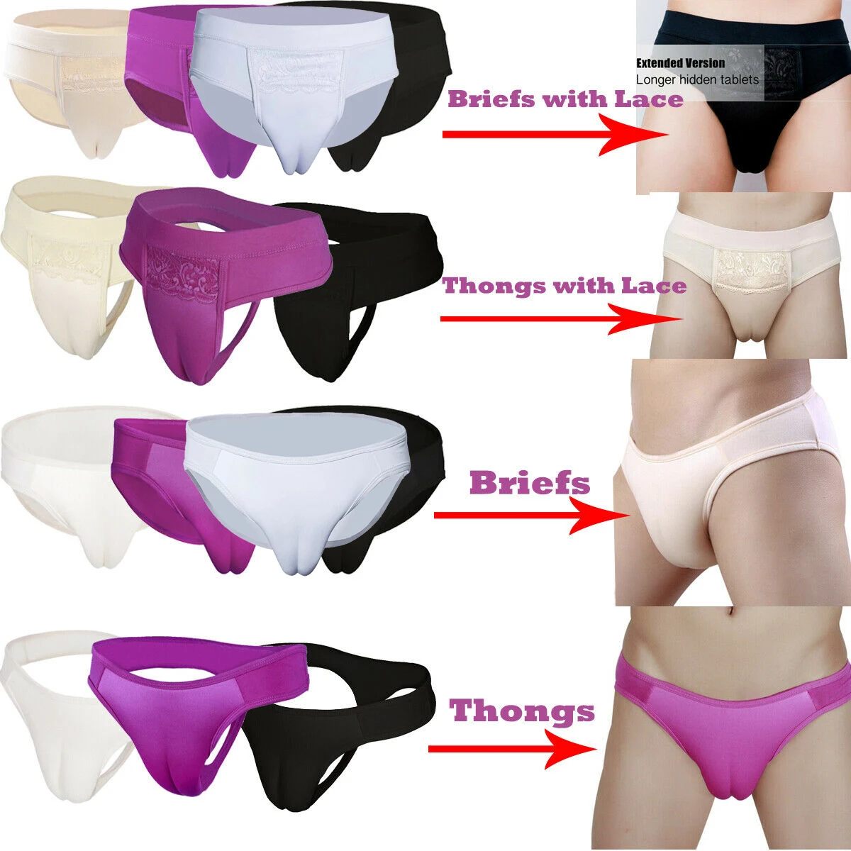 Men Underwear Hiding Gaff Panties Fake Vaginal Padded Shaper Briefs Crossdressing Transgender Gay Sissy Panty Shemale Underpants