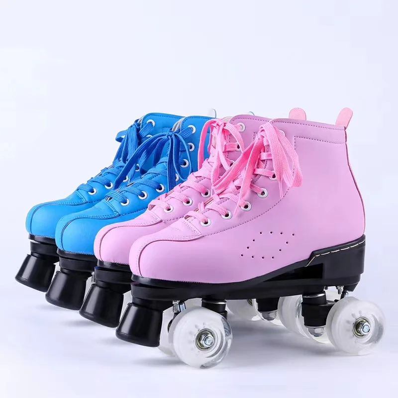 Pink Blue Double Row 4 Wheels Roller Skates Shoes Patines 2 Line Outdoor Men Women Quad Skating Sneakers Sport Beginner 