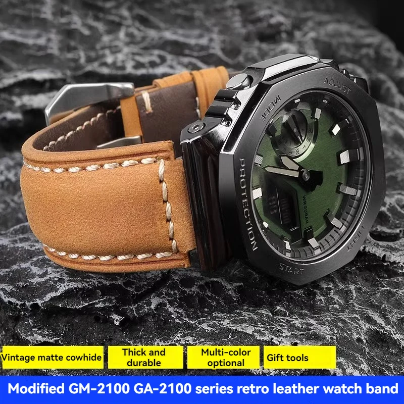 Modified Cowhide Watch Strap for Casio G-SHOCK GM-2100 GA2100 GA-2100 GM110 GA-110/120 GD-110 Wristband Watchband 24x16mm